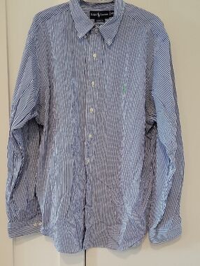 Ralph Lauren Blue and White Pinstripe Cotton Button-Down